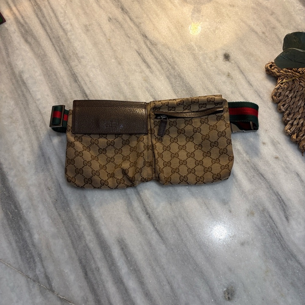 Gucci Beige and Brown Belt Bag with Signature Pattern